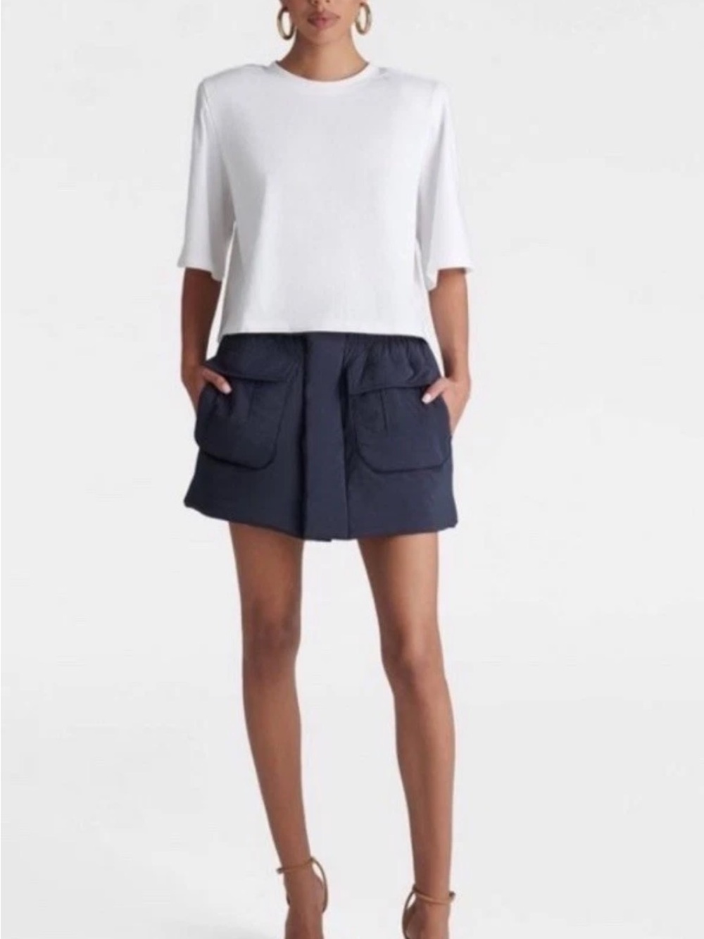 High-Rise Navy Utility Bermudas with Front Pockets
